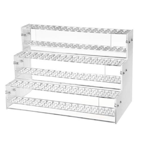Makeup Paint & Brush Organizer Rack Pen Display Stand, Multi-Level Plastic Organization Rack Pencil Holder, Clear Pen Display Holder 3 Layer 144 Holes for Craft Shows
