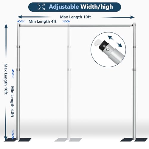 HYJ-INC Pipe and Drap Backdrop Stand Kit ,10x 10ft Heavy Duty Adjustable Frame Backdrop Stand with Flat Base,Carry bag for Event, Birthday Party, displays and Wedding Decoration