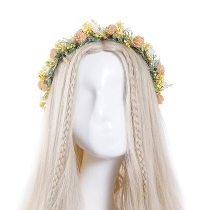 Yellow Flower Crown Headband - Rose Flower Headband Renaissance Fairy Floral Headpiece for Women Girls Weeding Birthday Party Cosplay Photo Prop - color: Yellow