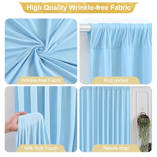 24x10FT Baby Blue Backdrop Curtains for Wedding Parties, Wrinkle Free Polyester Photography Backdrop Drapes for Wedding Baby Shower Birthday Parties Stage Background Stand Decorations 4x10ft,6 Panels - color: Baby Blue, size: W4' x H10'(6 Panels)