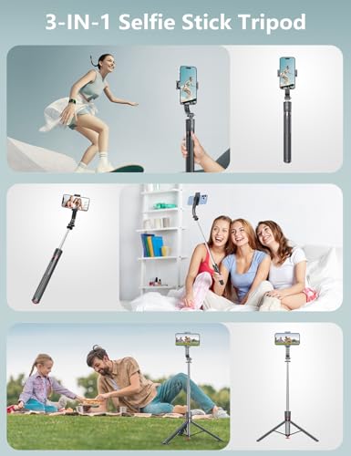 Selfie Stick Tripod with Light, 67'' Tripod with Wireless Remote, Portable Phone Tripod Compatible with iPhone 16/15 Pro Max/15/14 Pro/14/13, Samsung S22/ S23 Ultra/Android Smartphone - color: Black - 67" Extended Height