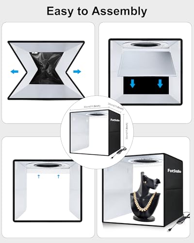Light Box & Photo Box Photography Portable 12"x12" Studio Kit with 120 LEDs & 6 Backdrops for Jewelry & Small Product Photography – Dimmable, Versatile, Compact by FotStdio - size: 12"x12"x12"