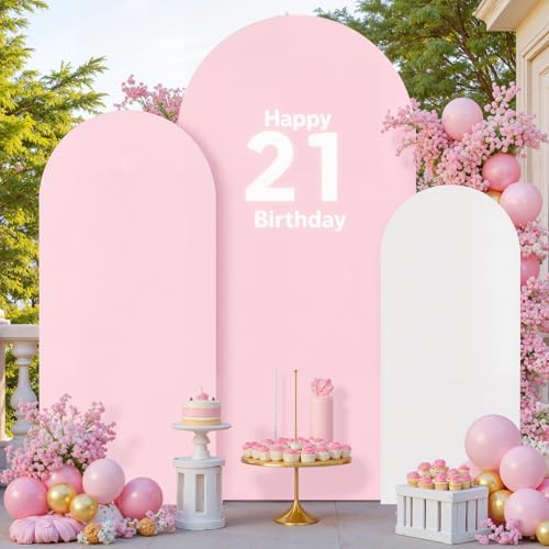 Arch Backdrop Cover White Pink Double-Sided Wedding Arch Covers Spandex Backdrop Stand Cover for Birthday Party Ceremony Bridal Baby Shower Banquet Decoration 4FT 5FT 6FT 3PCS - color: White Pink, size: 4FT+5FT+6FT