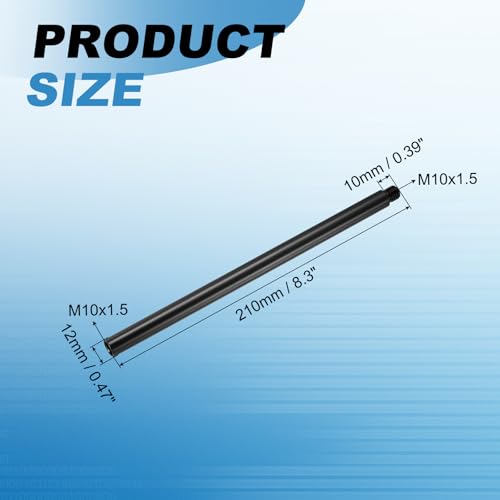 PATIKIL 8.3" Metal Extension Rod, 2 Pcs M10x1.5 Female to Male Thread 0.47" Aluminum Alloy Lightweight Stabilizer Accessory Mount Tripod Extender Tube for Tripod DSLR Action Cameras, Black - color: Black, size: M10x1.5, 8.3" Length, 0.47" Rod