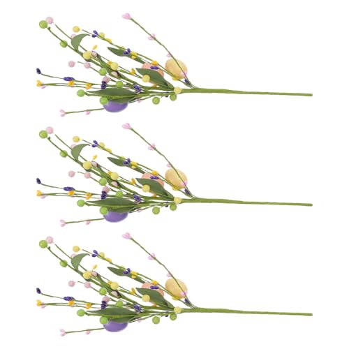 SEWACC Artificial Easter Egg Floral Picks 3pcs, Faux Flower Stems with Colorful Eggs, Spring Bouquet Decoration for Home Centerpiece Vase Arrangement