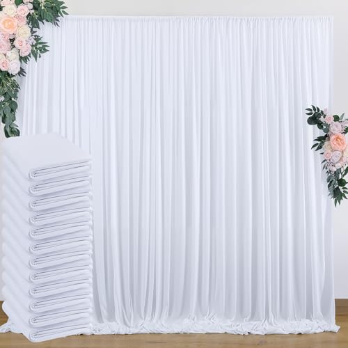 60 ft x 10 ft Wrinkle Free White Backdrop Curtain for Parties, 12 Panels 10ft Polyester White Photo Backdrop Drapes for Graduation Birthday Wedding Party Stage Curtains - color: White, size: 5'(W) x 10'(H), 12 panels