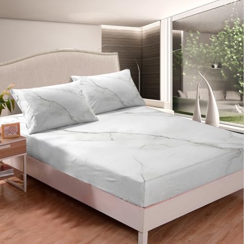 Feelyou White Marble Sheet Set Queen Size Kids Modern Marble Aesthetic Bed Sheets Set for Boys Girls Teens Watercolor Artwork Sheets with Deep Pocket Fitted Sheet Abstract Marble Texture Bedding Set - color: White Black, size: Queen