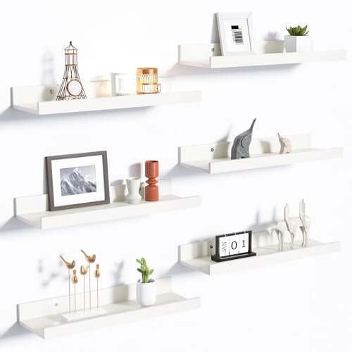 upsimples Floating Shelves for Wall, Wall Shelves for Decor Storage Set of 6, Wall Mounted Wood Shelf for Bedroom, Living Room, Bathroom, Kitchen, Picture Ledge Shelf, White - color: White, size: 15.7in