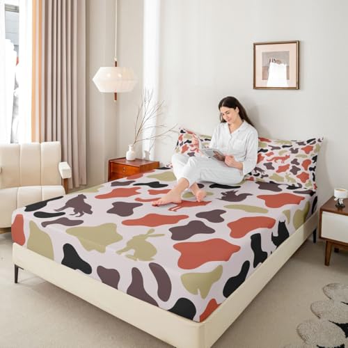 Manfei Camo Animals Fitted Sheet Full Size,Bear Wolf Rabbit Wildlife Design Bedding Set 3pcs,Army Camouflage Bed Sheets with 2 Pillowcases,Kids Boys Girls Room Decor,Soft Deep Pocket Bedding(No Flat) - color: Brown, size: Full (54*75*16")