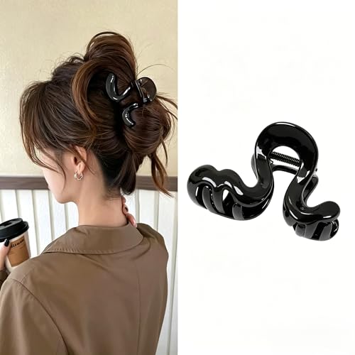Clip for Women, Irregular Hair Claw Clips, 7.8cm Decorative Shark Clip for Updo Bun Ponytail Daily Styling, Strong Hold Non-slip Barrettes (Black) - color: Black
