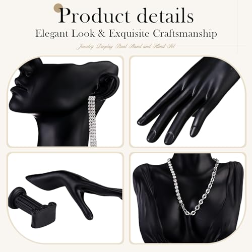 Yalikop 2 Pcs Jewelry Mannequin Display Set Necklace Bust Mannequin Earring Stand Hand Bracelet Ring Stand for Selling Show - color: Black