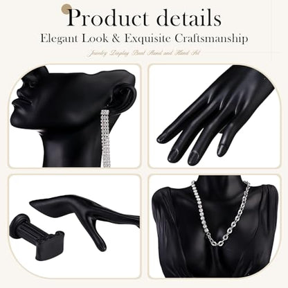 Yalikop 2 Pcs Jewelry Mannequin Display Set Necklace Bust Mannequin Earring Stand Hand Bracelet Ring Stand for Selling Show - color: Black