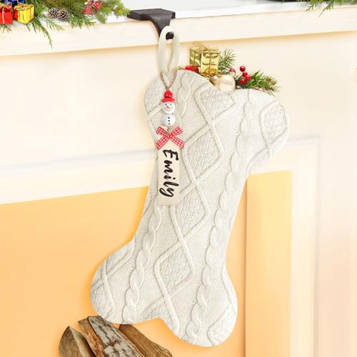Dog Christmas Stocking, White Cable Knit Christmas Stockings with Name Tags,Personalized Sweater Knitted Stockings for Dog Pets, Neutral Hanging Family Holiday Decoration (Single-ply, White) - color: White