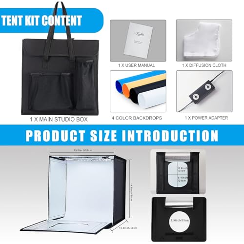 Photo Studio Light Box, 20"x20" Professional Photography Photo Light Box with 160 LEDs Lights & 4 Color Backgrounds for Product Picture Photography - size: 20*20inch