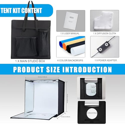 Photo Studio Light Box, 20"x20" Professional Photography Photo Light Box with 160 LEDs Lights & 4 Color Backgrounds for Product Picture Photography - size: 20*20inch