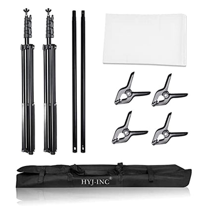 HYJ-INC Photo Background Support System with 8.5 x 10ft Backdrop Stand Kit, 100% White Cotton Muslin Backdrop,Clamp, Carry Bag for Photography Video Studio