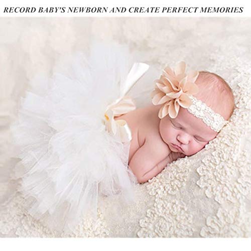 4 PCS Newborn Photography Props Outfits-BabyTutu Skirt Cute Bow Headdress and Lace Rompers Flower Headband Sets for Infants Girl Boy White