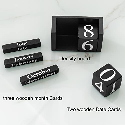 Notakia Black Wooden Block Calendar, Perpetual Desk Calendar, Stylish and Durable Block Calendar for Home and Office - color: Black Small