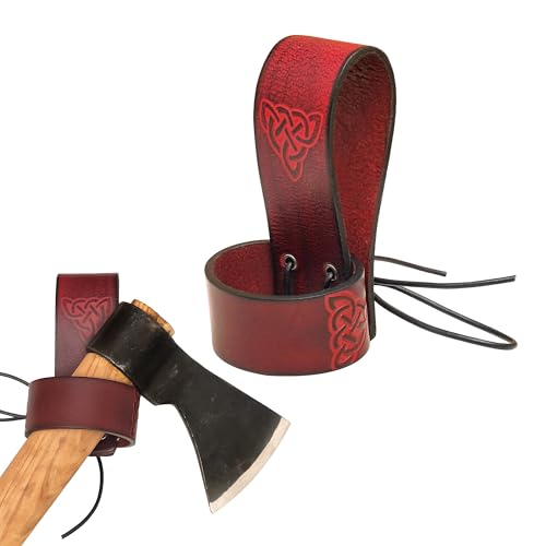 Lord of Battles Medieval Genuine Leather Axe Frog | Axe Holster with Belt Loop | Waist Holder for Axes, Tools - color: Celtic - Maroon