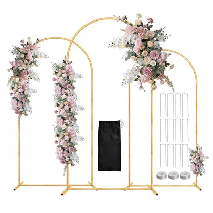 WellSign Balloon Arch Stand,7.2FT, 6.6FT, 6FT Set of 3 Metal Gold Wedding Backdrop Arch Stand Kit for Valentine Baby Shower Engagement Party Event Decoration Garden Floral Balloon Arch with Base - size: 7.2F+6.6FT+6FT
