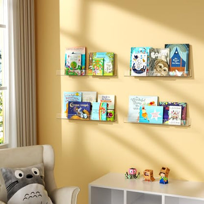 NIUBEE 36-Inch Acrylic Floating Bookshelves for Kids, 2-Pack, Extra-Large Wall Shelves for Expanding Book Collections and Family Spaces - size: 36"(2 Packs)