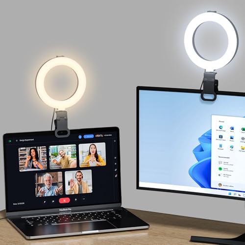 Ring Light for Computer Video Conference - Webcam Light for Monitor Clip On Remote Working Distance Learning Zoom Call Self Broadcasting and Live Streaming Influencer Light Laptop Video Conferencing - color: black