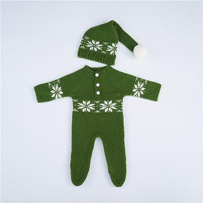Christmas Newborn Baby Photo Shoot Props Outfits Crochet Clothes Santa Claus Red Hat Pants Photography Props - color: Green B