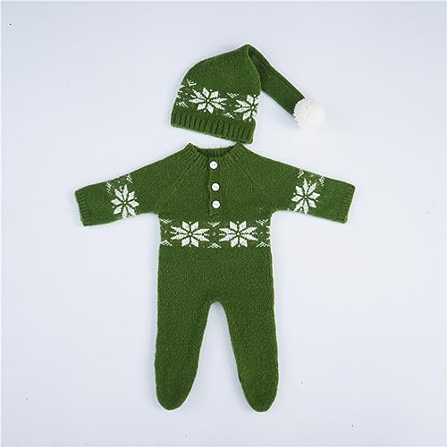 Christmas Newborn Baby Photo Shoot Props Outfits Crochet Clothes Santa Claus Red Hat Pants Photography Props - color: Green B