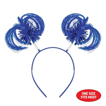 Beistle Blue Ponytail Boppers – 2 Pack, Synthetic Hair Headband Accessories with Metallic Fringe, Spirit Headwear for Costume Styling, Themed Party Events, Photo Booth Props, and Novelty Wear