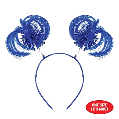 Beistle Blue Ponytail Boppers – 2 Pack, Synthetic Hair Headband Accessories with Metallic Fringe, Spirit Headwear for Costume Styling, Themed Party Events, Photo Booth Props, and Novelty Wear