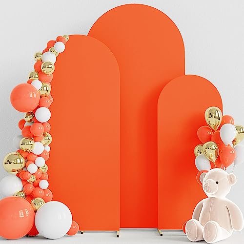 Wokceer Set of 3 Wedding Arch Backdrop Cover Spandex Fitted Wedding Arch Stand Covers Round Top Chiara Backdrop Stands Cover for Birthday Party Ceremony Banquet Decoration 4ft,5ft,6ft OrangeRed - color: Orangered, size: 4FT, 5FT, 6FT
