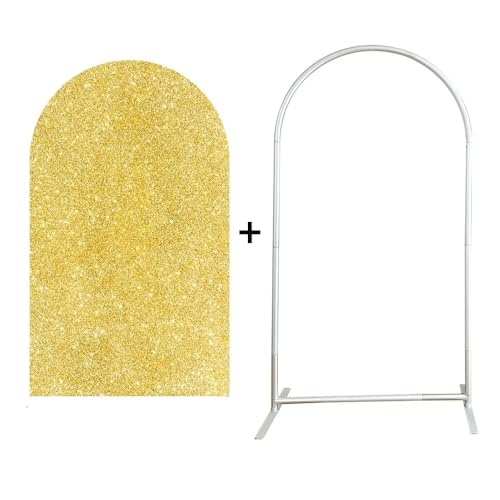 Gold Glitter Round Top Arched Backdrop Covers 3x5ft Double Sided Arch Stand Cover for Birthday Wedding Baby Shower Party Decoration(Arch Stand+Cover) - color: Kp-gx-1612, size: 3ftx5ft (Arch Stand+Cover)
