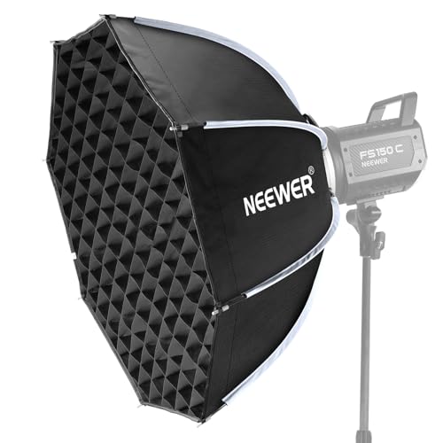 NEEWER Basics Octagonal Softbox Bowens Mount, 25.6" Quick Release Soft Box Lighting Set with Grid, Compatible with Aputure 150c Compatible with Godox SL60w, for FS300C FS150B HB80C CB200C Q6, NS63P - size: 65cm/25.6"