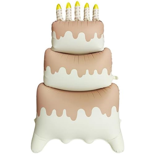 Happy Birthday Cake Foil Standing Balloons 60 Inch,Giant Three-Tier Matte Caramel Cream Large Happy Birthday Mylar Balloon for Girls Women Boys Kids Baby Shower Birthday Party Decorations Supplies - color: Caramel Cream Cake