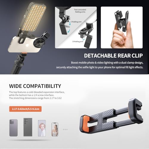 Selfie Tattoo Light Kit,Tattoo Equipment Supplies,Remove Glare LED Tattoo Photography Video Lights with 52mm CPL,Tripod Light,Dual Clips for Video Recording,TikTok,YouTube,for Phone,Camera,Laptop,iPad