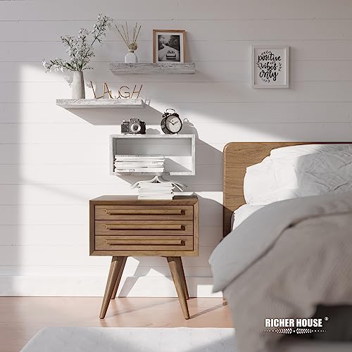 RICHER HOUSE Floating Shelves Set of 3, Farmhouse Bathroom Wall Mounted Shelves with Invisible Brackets Over Toilet, Wall Shelves for Bathroom Bedroom, Living Room, Kitchen - Rustic White - color: Rustic White, size: 2+1