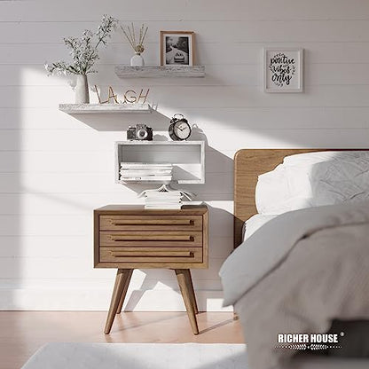 RICHER HOUSE Floating Shelves Set of 3, Farmhouse Bathroom Wall Mounted Shelves with Invisible Brackets Over Toilet, Wall Shelves for Bathroom Bedroom, Living Room, Kitchen - Rustic White - color: Rustic White, size: 2+1