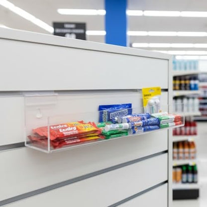 Marketing Holders 2 Pack Acrylic Slatwall J Shelf 12 Inch Wide by 2.5 Inch Deep Clear Floating Retail Product Display for Salons Boutiques and Specialty Shops
