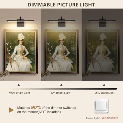 DESOOP Black Picture Lights for Wall Dimmable Art Lights for Paintings Hard-Wired LED Painting Light Gallery Light for Portrait, Artwork, Frame 15.75 Inch 7W Warm White - color: Hard-Wired Black, size: Dimmable 15.75inch