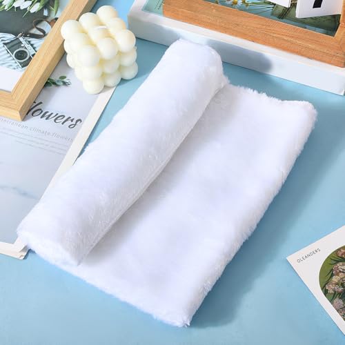 CREATCABIN White Small Fluffy Area Rug Small Product Photo Background Cloth Square Faux Fur Sheepskin Cushion Luxury Photo Props for Tabletop Photography Nail Art Jewelry Display Decor 20x20Inch