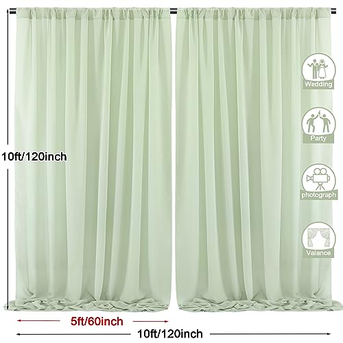 PARTISKY 10x10ft Sage Green Chiffon Sheer Backdrop Curtains, Wrinkle-Free Wedding Backdrop Drapes for Birthday Party Ceremony Arch Stage Decor Background for Photography 5x10ft,2 Panels - color: Sage Green, size: 10ft x 10ft