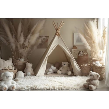 YongFoto Bear Theme Backdrop 6x4ft Tent Blanket Pampas Boho Photography Background Baby Shower Cradle Ceremony Kid Birthday Party Banner Baby Portraits Photoshoot Wallpaper Photo Studio Booth Prop - color: Style 5, size: 6ftx4ft