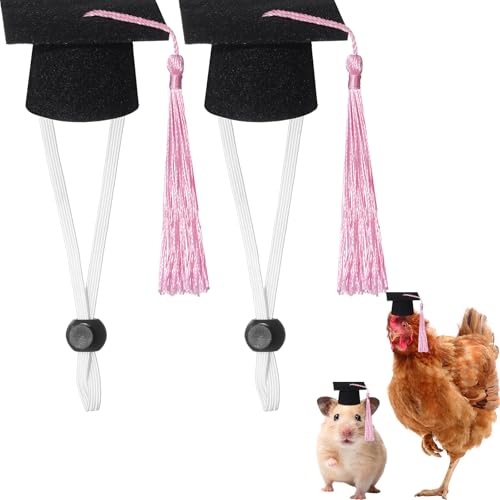 Eccliy 2 Pcs Pet Graduation Caps Mini Bachelor Hats with Tassel for Small Animal Guinea Pigs Hedgehog Bird Turtles Hamster Photo Props Graduation Holiday Festival Party Accessory(Pink) - color: Pink
