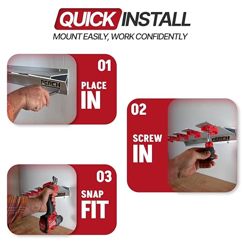 PERCH Tool Holder Rack for Milwaukee M18 18v | Securely Mounts 5 Cordless Tools | Universal Mounting | Most Durable Cordless Tool Organizer