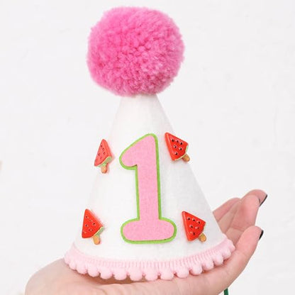 Watermelon 1st Birthday Hat Fabric, Soft and Comfortable, Perfect for Watermelon Themed First Birthday Decorations, Summer Party, Cake Smash, and Photo Props