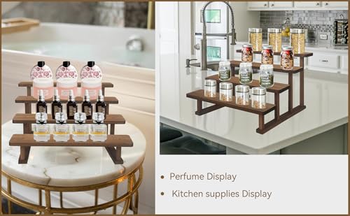 WEWLINE 4 Tier Wooden Display Riser Stand, Cupcake Stand, Display Shelf, Tabletop Spice Rack for Party, Kitchen, Perfume, Fragrance, Vendors event