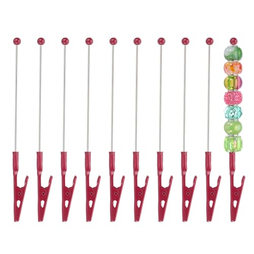 PATIKIL Long-Tailed Alligator Clamp, 10 Pcs 5.3 Inch/135mm Metal Wire Alligator Clamp Beadable Alligator Photo Clips for Picture Note Menu Memo DIY Decor Crafts, Red - color: Red