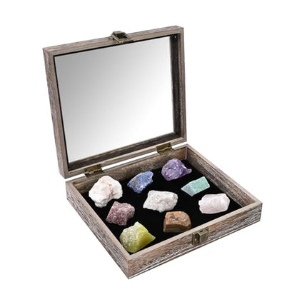 MOOCA Tempered-Glass Top Small Wooden Jewelry Display Case with Removable Black Luxurious Velvet Jewelry Display Pad, Deeper 2.2" Design for Collectibles, Coffee Color. - color: Coffee With Velvet Pad