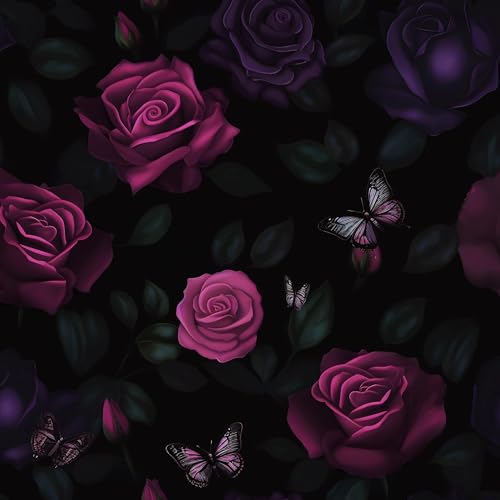 Laatse Drak Floral Wallpaper Peel and Stick Boho Wallpaper 17.5“x118” Purple Rose Contact Paper Waterproof Self-Adhesive Vintage Flowers Wall Paper for Bedroom Mural Shelf Liner Cabinet Decor - color: Dark Purple, size: 17.5" x 118"