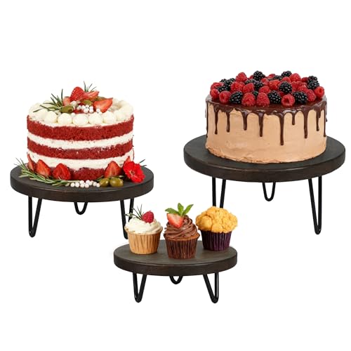 3 Pcs Buffet Risers, Wood Round Food Riser Dessert Table Display Stand Set for Party Wood Cupcake Stands Nesting Table for Home Decor (Walnut) - color: Walnut